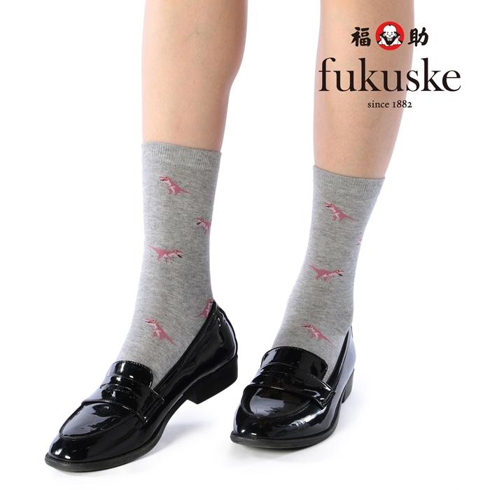 fukuske T-REX柄 クルー丈 ソックス