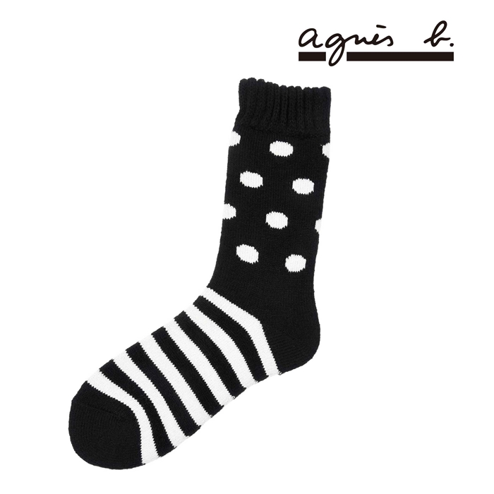 agnes b. アニエスベー ドット ボーダー 切替 クルー丈 ソックス