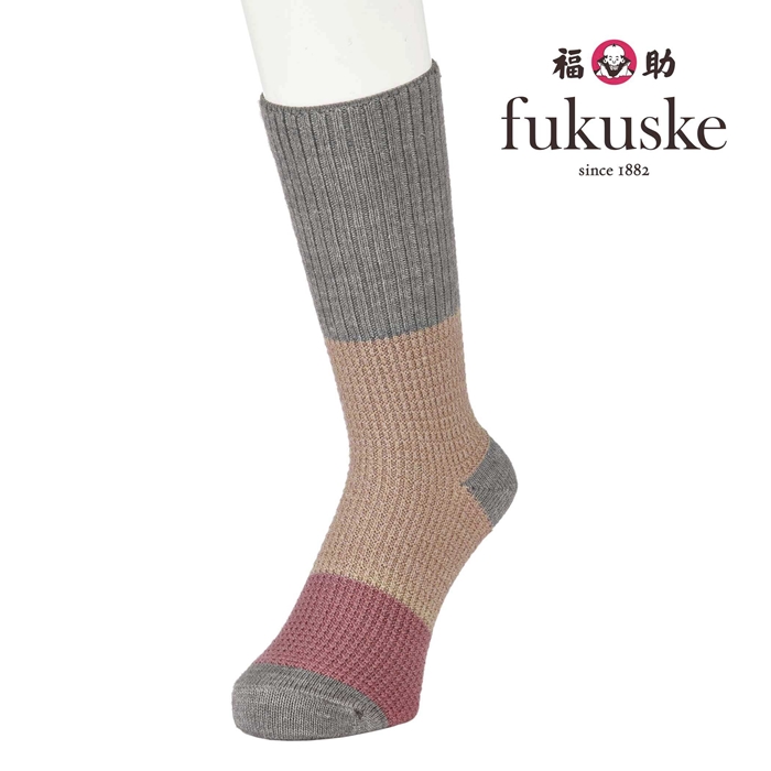 fukuske アルパカ混 切替 クルー丈 ソックス