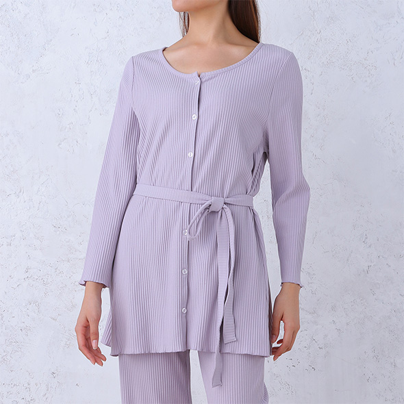 レディース fukuske INTIMATE 綿混 リブ 前開きプルオーバー