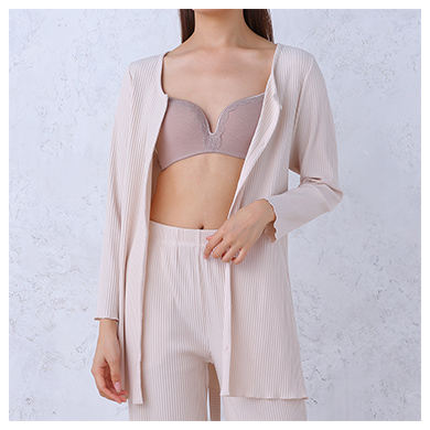 レディース fukuske INTIMATE 綿混 リブ 前開きプルオーバー