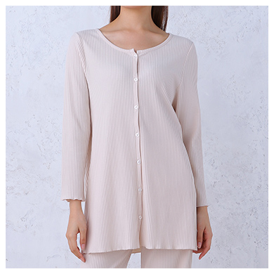 レディース fukuske INTIMATE 綿混 リブ 前開きプルオーバー