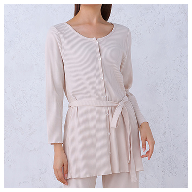 レディース fukuske INTIMATE 綿混 リブ 前開きプルオーバー