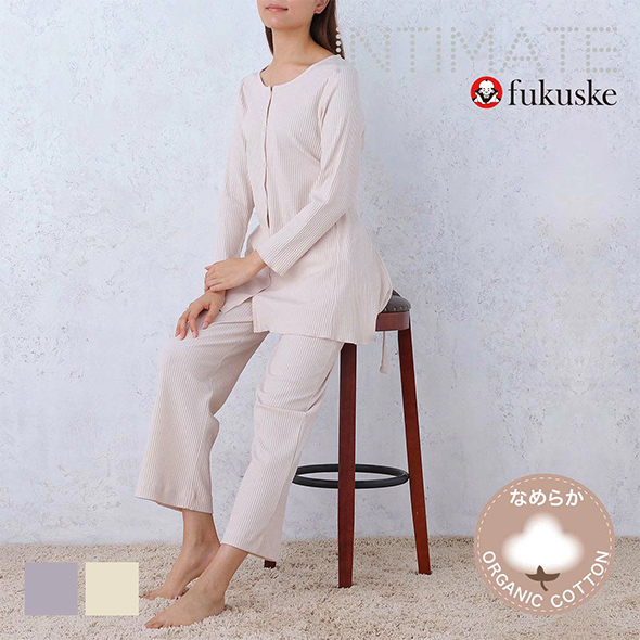 レディース fukuske INTIMATE 綿混 リブ ロングパンツ