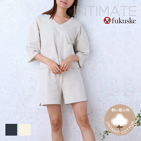 レディース fukuske INTIMATE 綿混 Vネック ハーフスリーブ