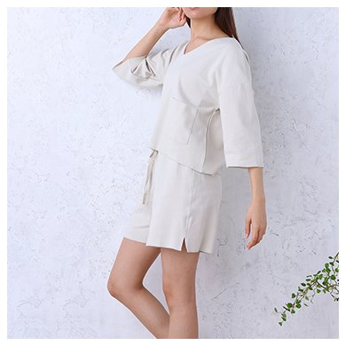 レディース fukuske INTIMATE 綿混 Vネック ハーフスリーブ