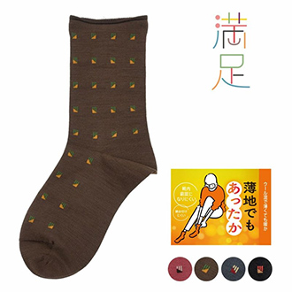 靴下 クルー丈 レディース 満足 花柄 ウール高混率 口ゴムゆったり 3245-23L 婦人 女性 フクスケ fukuske