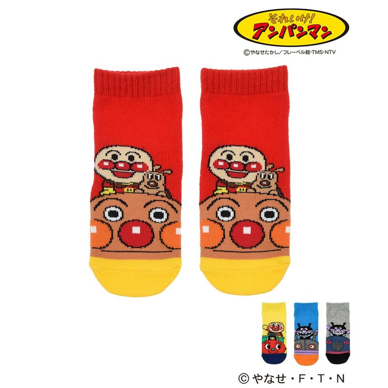 靴下ベビーアンパンマン乗り物柄ソックスクルー丈スベリ止め付き