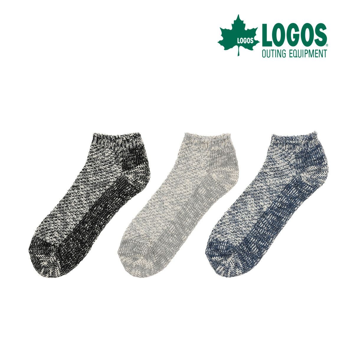 靴下 メンズ LOGOS (ロゴス) スラブ 3足組 スニーカー丈 1l327w<br>24-26cm26-28cm 紳士 男性 フクスケ fukuske