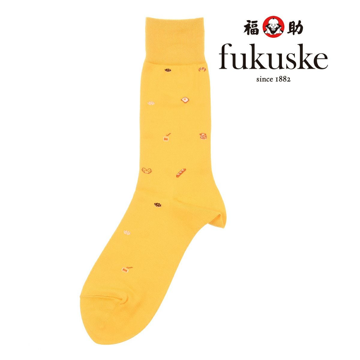 靴下 メンズ fukuske ブレッド柄 クルー丈