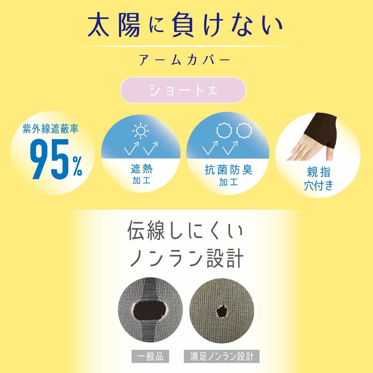 満足 ： ブラック無地 アームカバー ショート丈 親指穴付き
