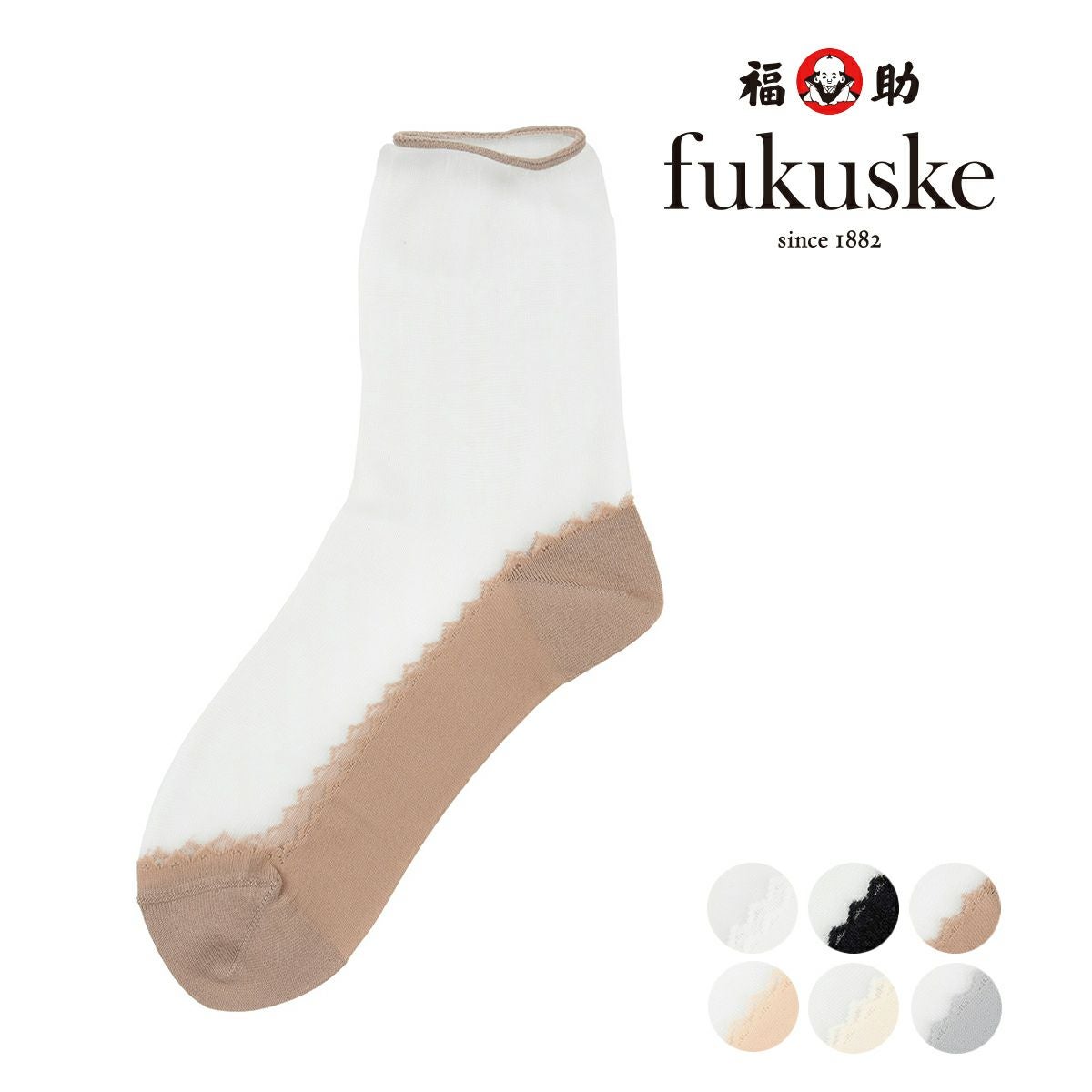 fukuske(フクスケ)】 靴下 シアー 無地切り替え ソックス クルー丈