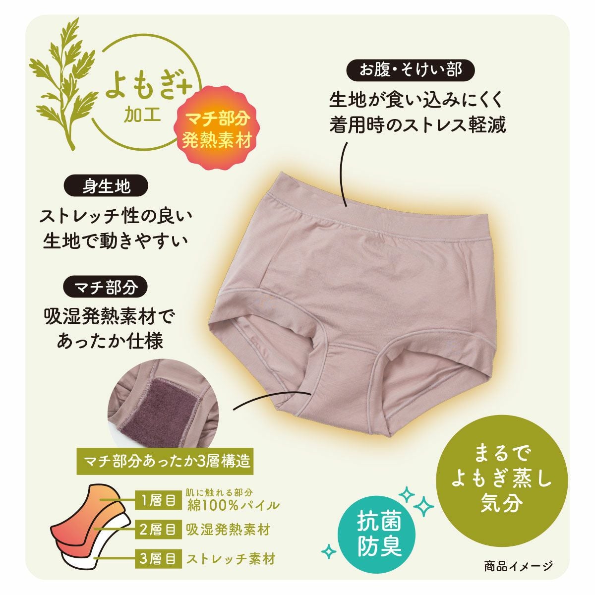 よもぎ蒸しショーツ　温活　満足　福助　ショーツ　パンツ 満足 美温活 ： よもぎ蒸し心地】 ショーツ 無地 1分丈 吸湿発熱(37
