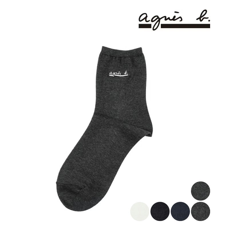 靴下無地ワンポイント片面ロゴ刺しゅうクルー丈刺しゅう