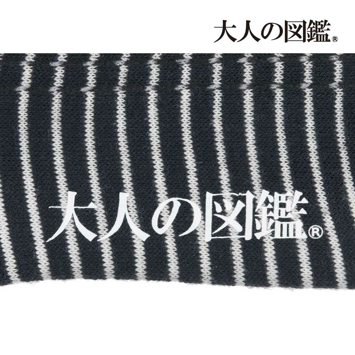 大人の図鑑】 靴下 ポメラニアン編 ボーダー柄 ワンポイント刺繍