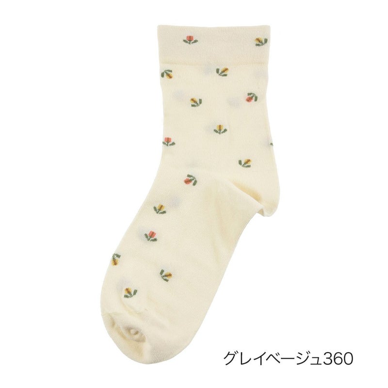 【満足：ゆったり爽感】靴下小花柄クルー丈マルチストレッチ(3145-32N)