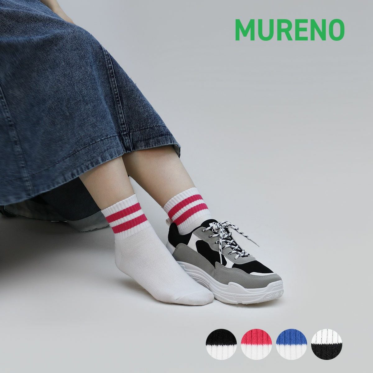 MURENO(ムレノ)】 靴下 リブ ライン ショート丈 (3160-03N) | 柄