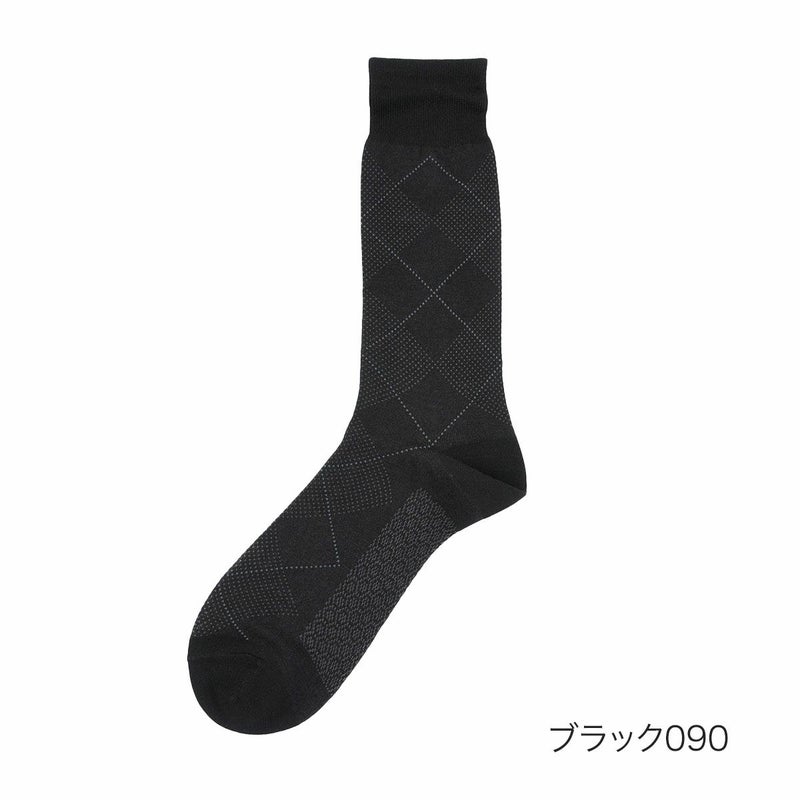 【満足】靴下冷感アーガイル柄クルー丈消臭抗菌防臭(33974W)
