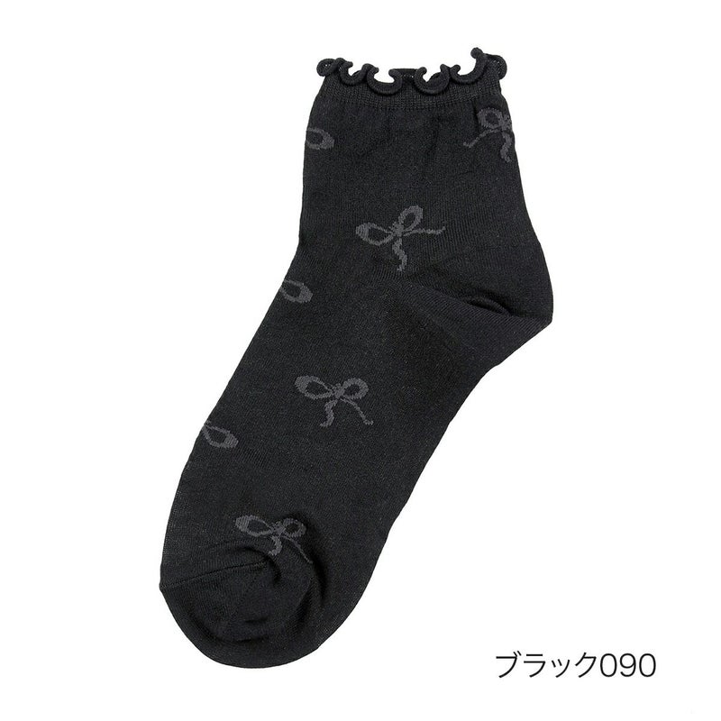 【fukuskeFUN(フクスケファン)】靴下femieuリボン柄ショート丈つま先かかと補強(3162-64N)