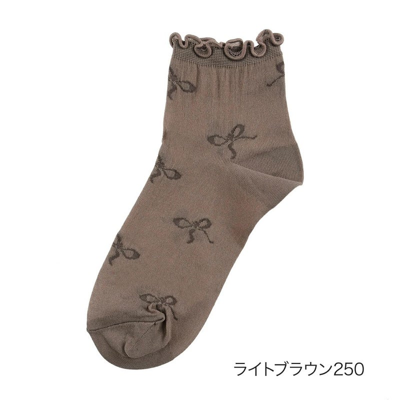 【fukuskeFUN(フクスケファン)】靴下femieuリボン柄ショート丈つま先かかと補強(3162-64N)