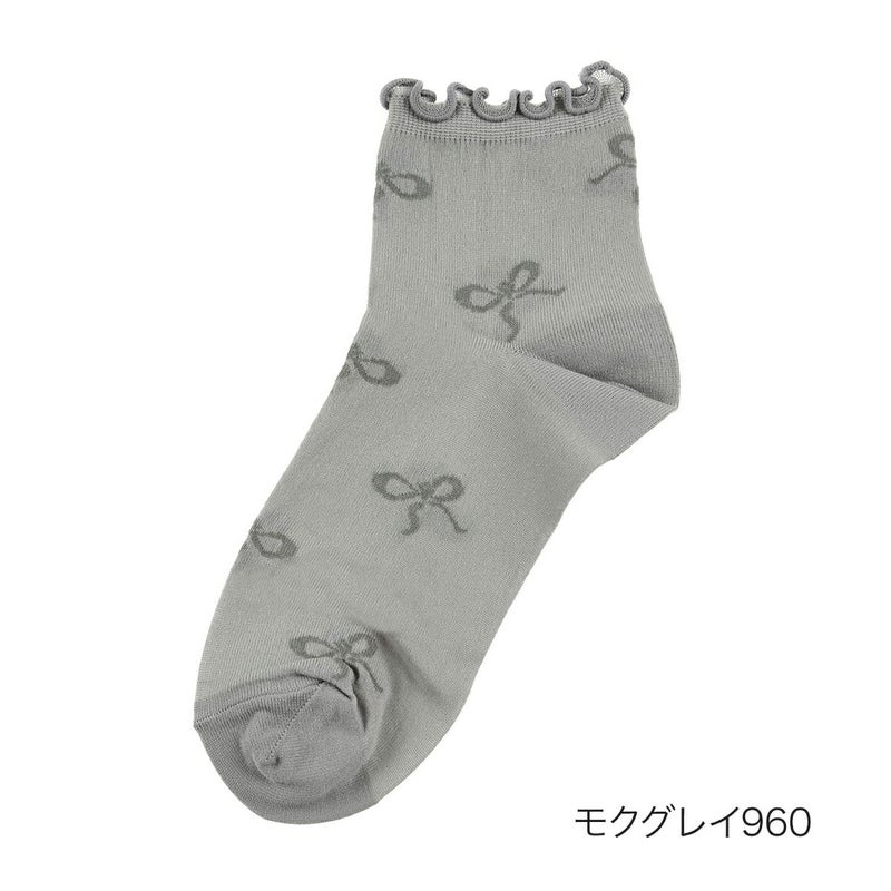 【fukuskeFUN(フクスケファン)】靴下femieuリボン柄ショート丈つま先かかと補強(3162-64N)