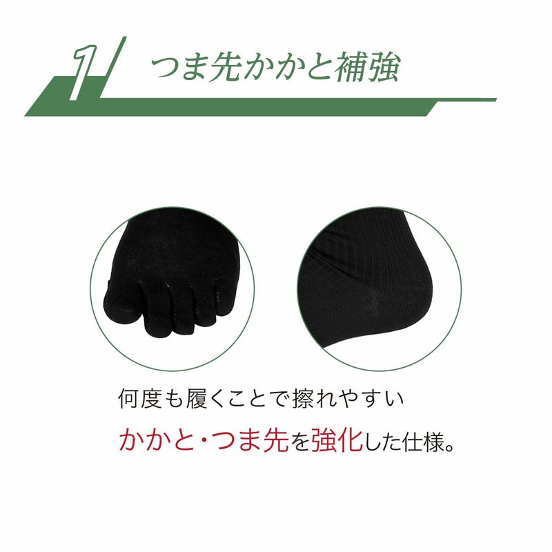 fukuske5足組靴下無地クルー丈5本指つま先かかと補強(155N58A9)