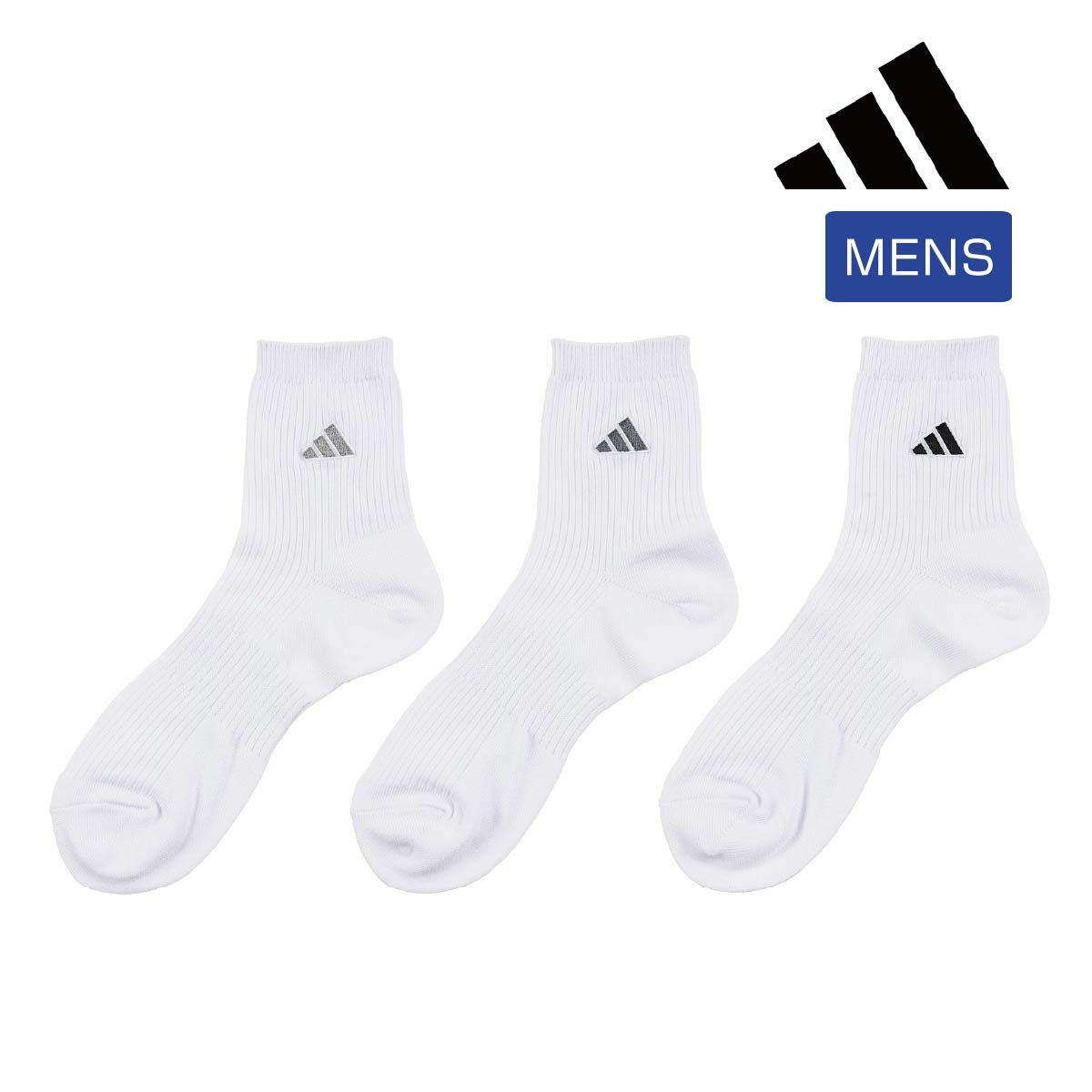 adidas(アディダス)】3足組 靴下 BASIC 無地 ロゴ ハーフ丈 土踏まず