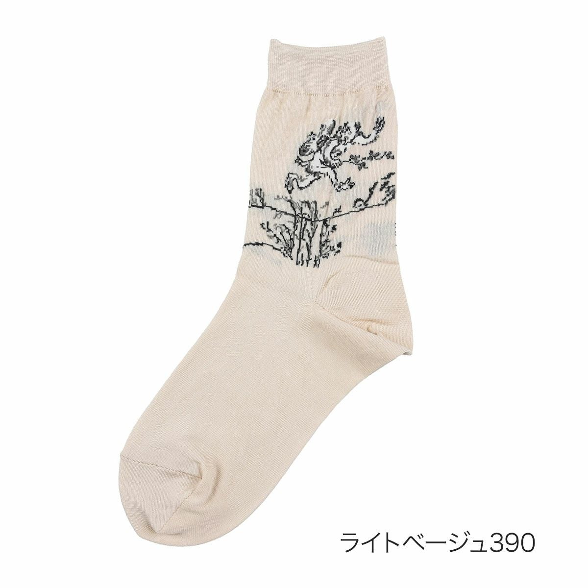 鳥獣戯画】 靴下 うさぎ かえる クルー丈 (3163-282) | 柄ソックス