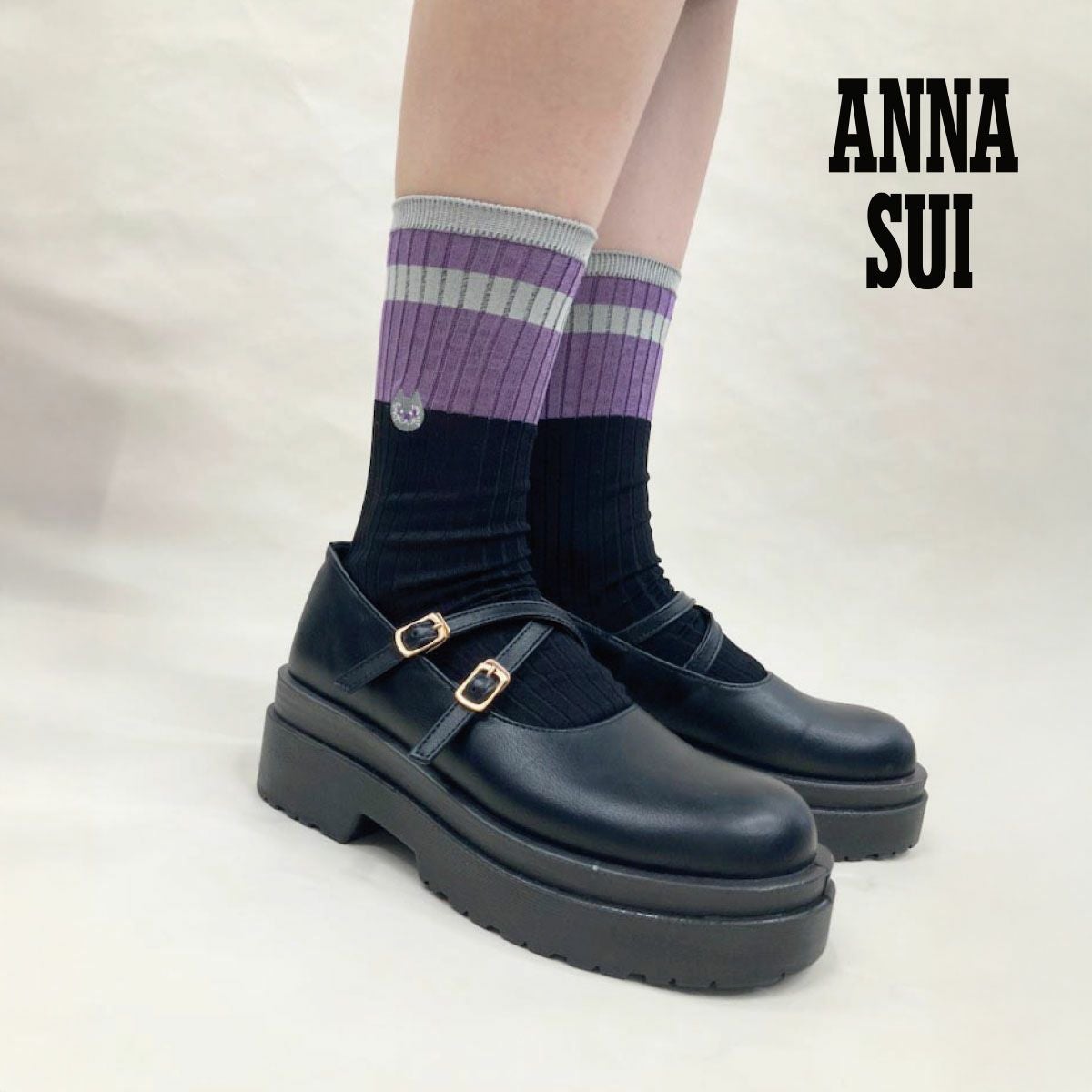 ANNA SUI(アナスイ)】 靴下 2ライン クルー丈 (3336-200) | 柄ソックス