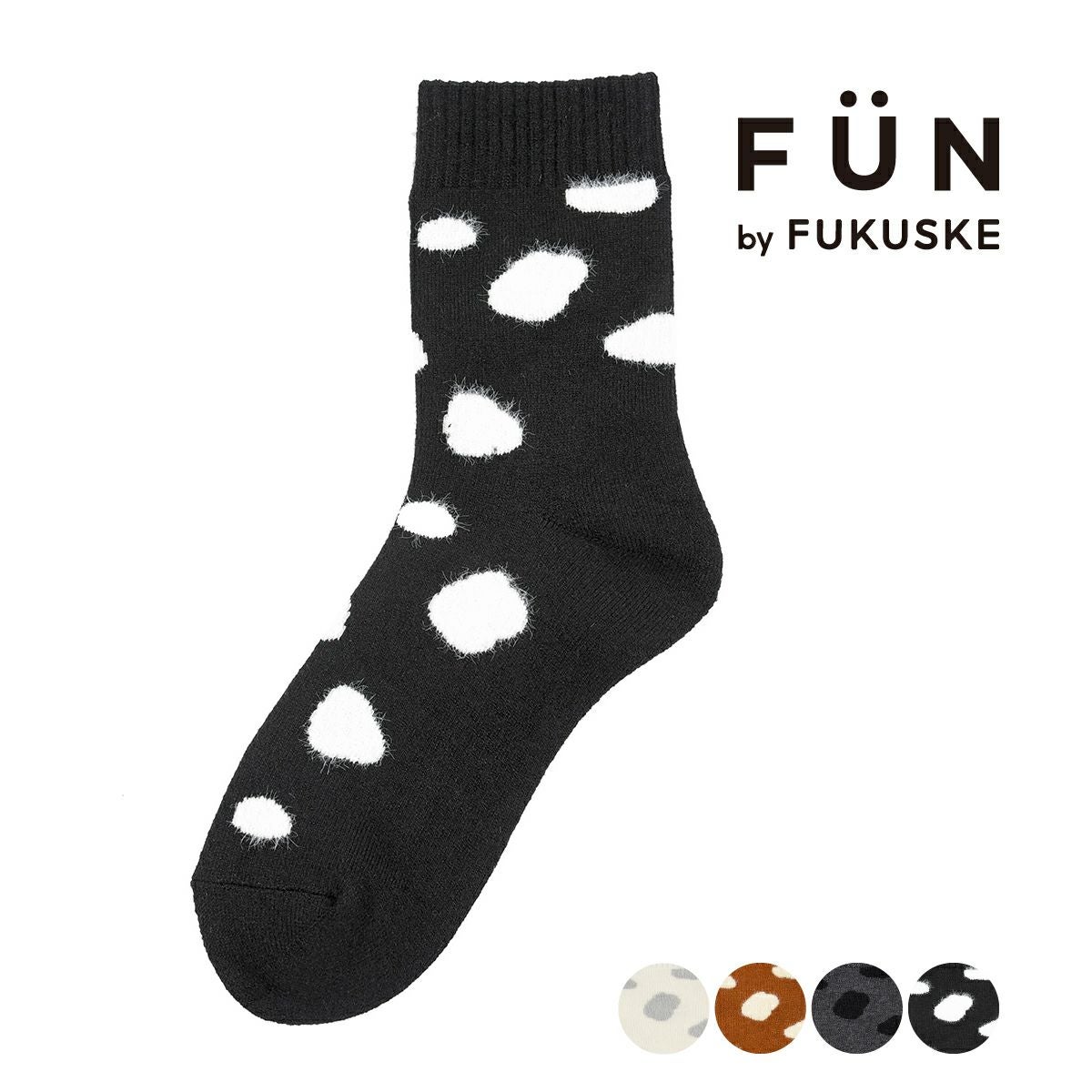 fukuske FUN(フクスケファン) ： あったか】 靴下 モヤモヤ柄 クルー丈