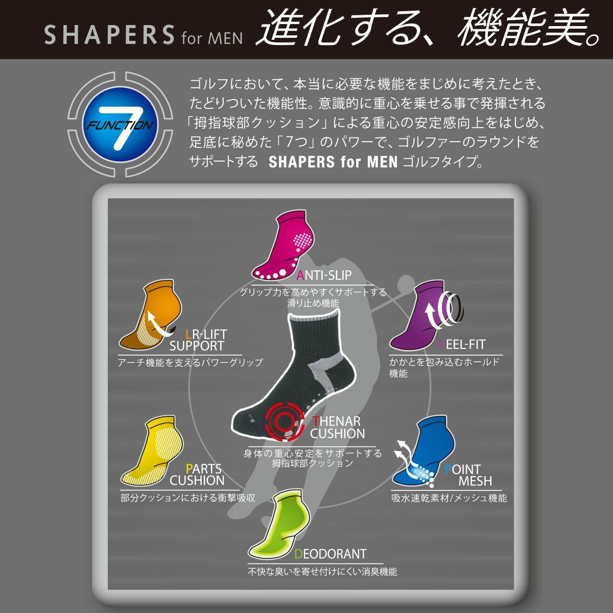 SHAPERS for MEN (シェーパーズ)】 靴下 ゴルフソックス 無地 部分