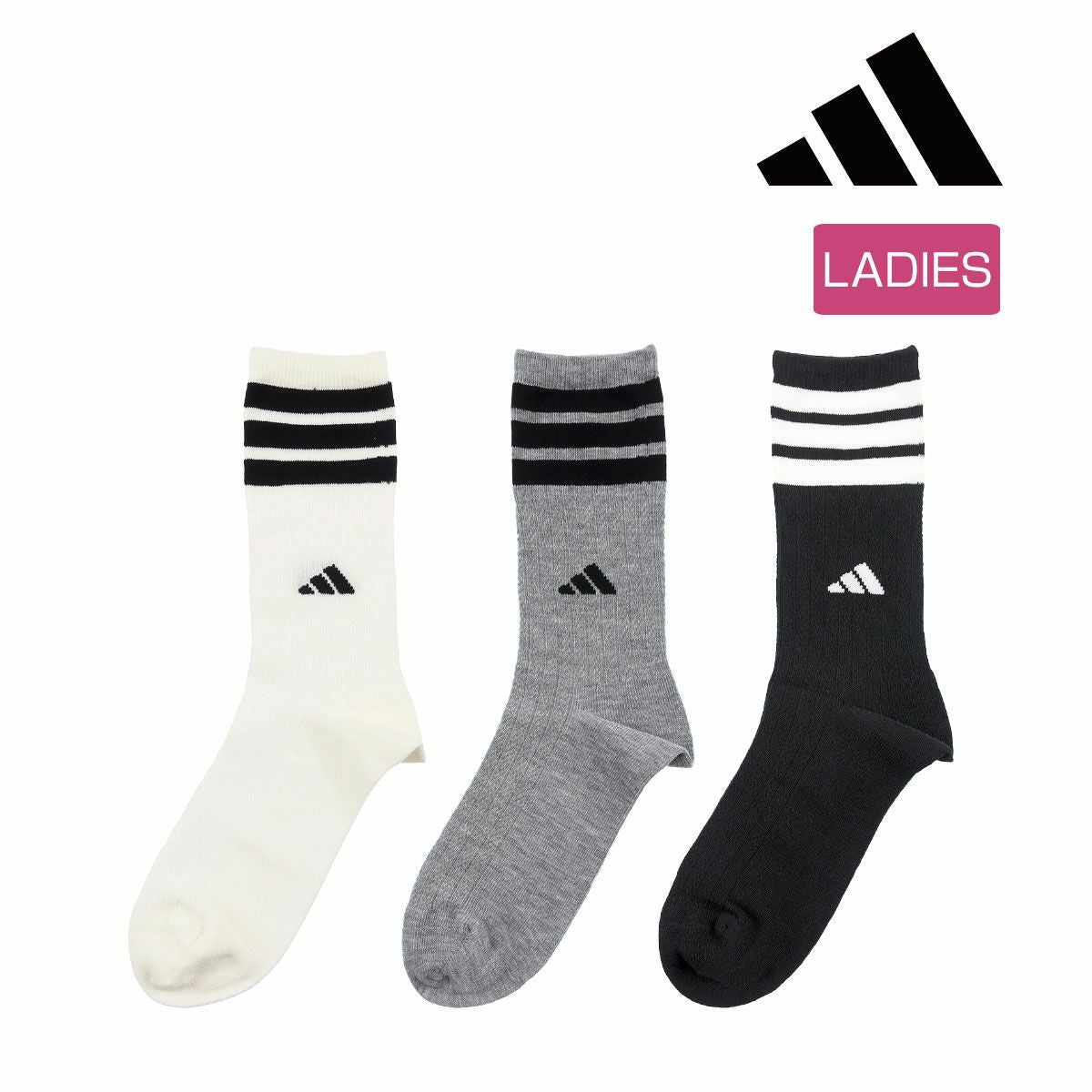 adidas(アディダス)】3足組 靴下 ワンポイント 3本ライン クルー丈