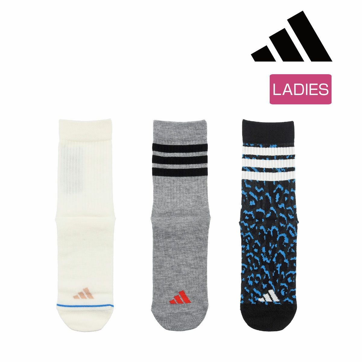 adidas(アディダス)】3足組 靴下 異柄アソート ワンポイント ライン