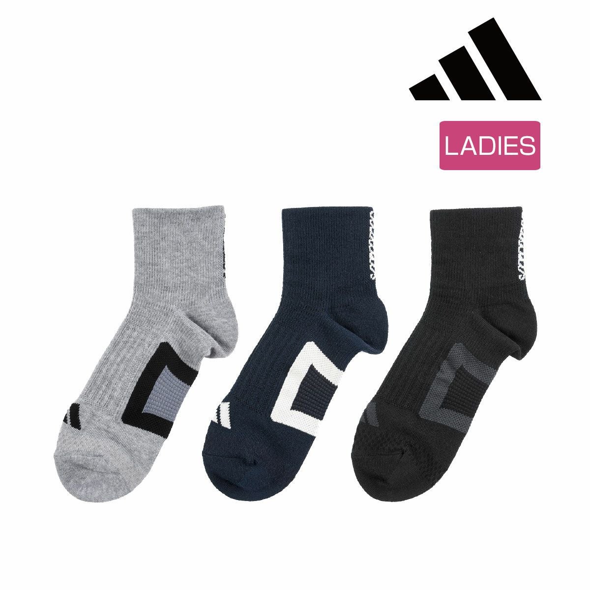 靴下13 adidas(アディダス) ： DRY】3足組 靴下 ワンポイント リブ ショート丈