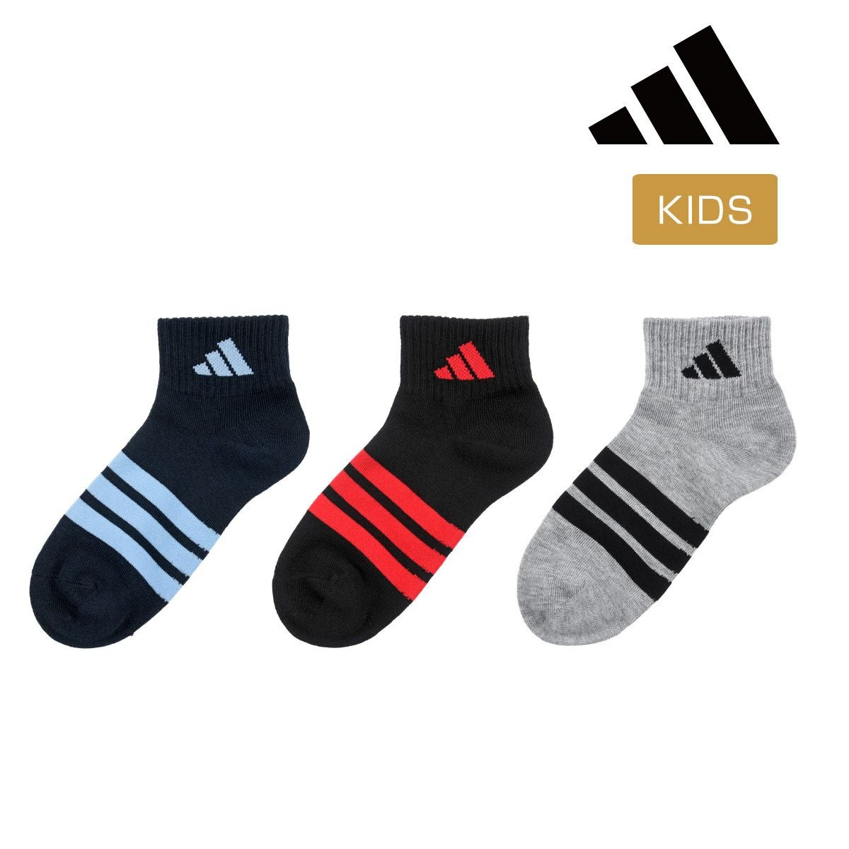 adidas(アディダス)】3足組 靴下 ワンポイント 3本ライン ロゴ
