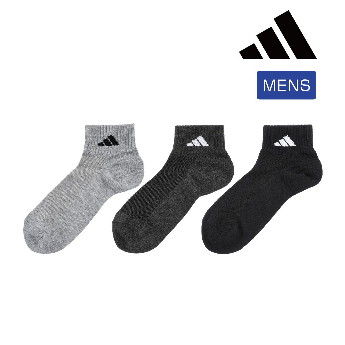 adidas(アディダス)】3足組 靴下 ショート丈 ワンポイント リブ 甲