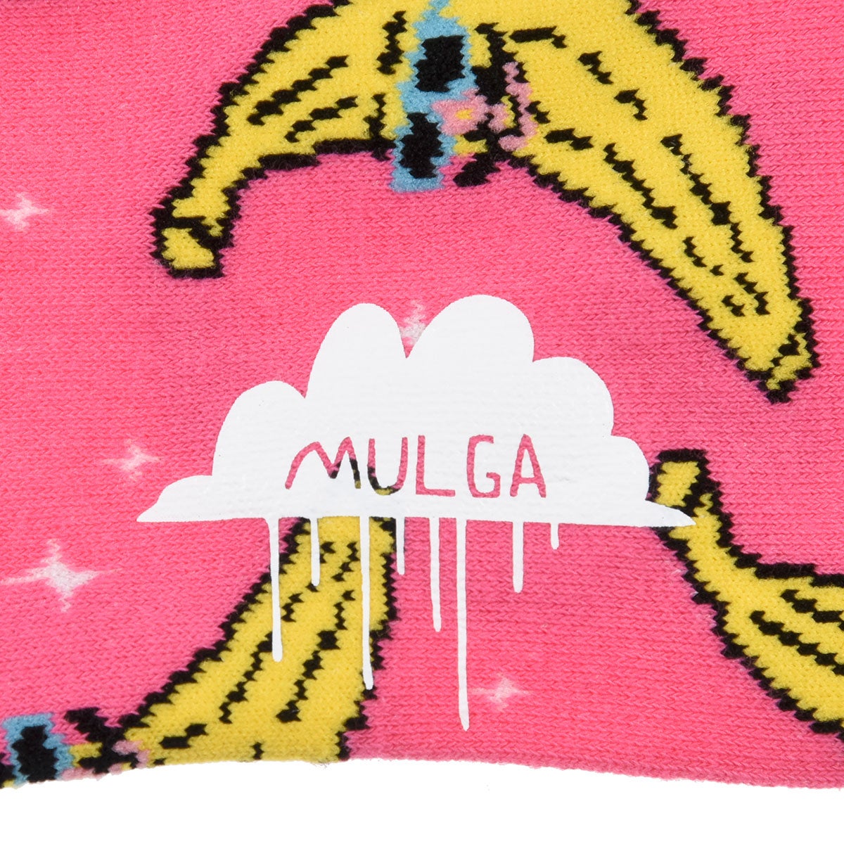 MULGA THE ARTIST】 靴下 バナナ 総柄 クルー丈 25-27cm 足裏転写ロゴ