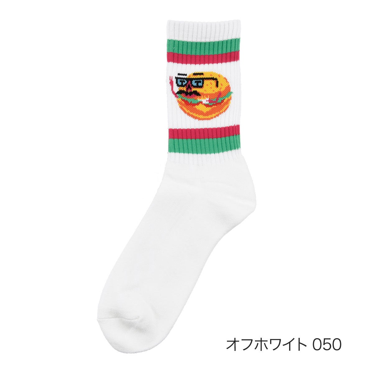 MULGA THE ARTIST】 靴下 ハンバーガー柄 ワンポイント ライン クルー
