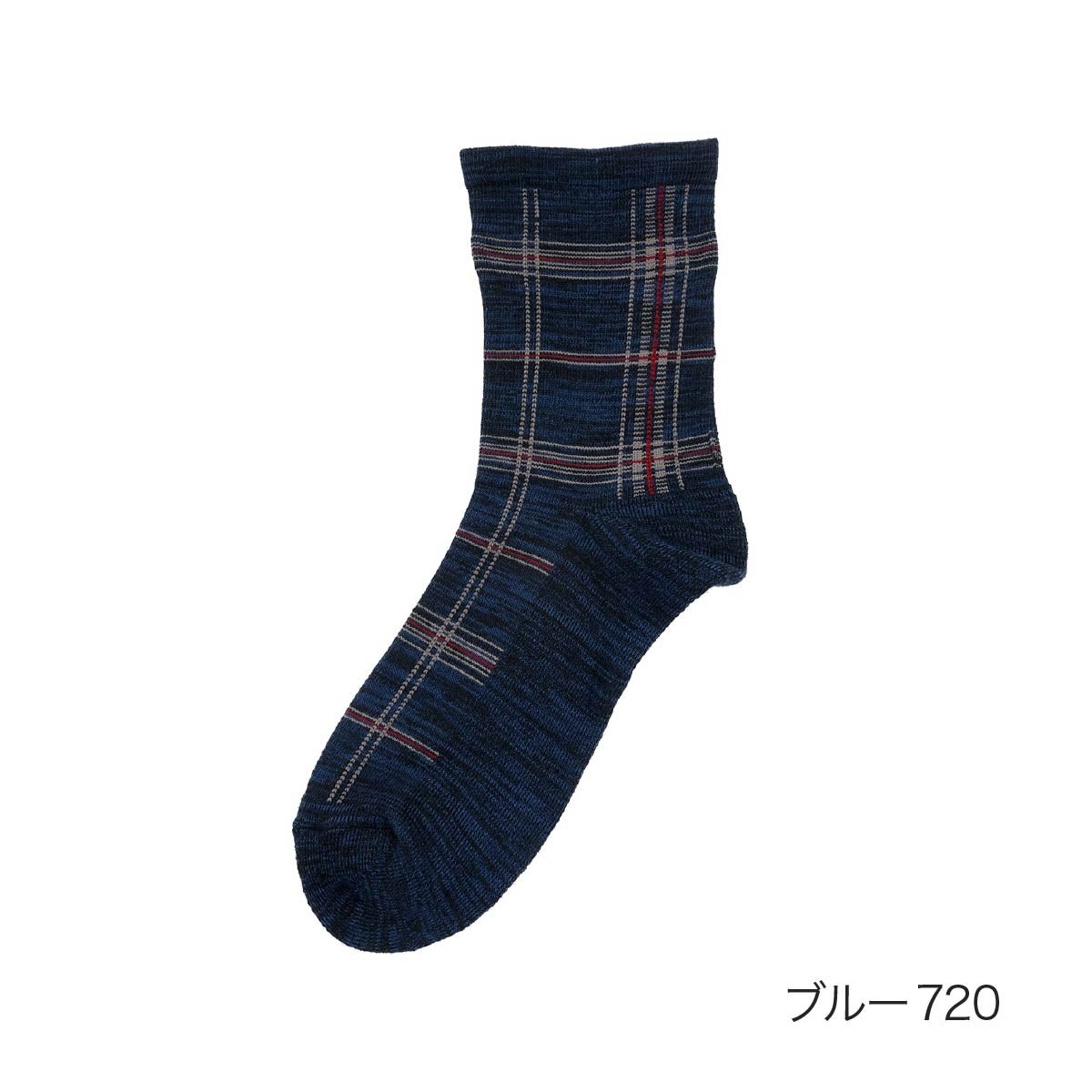 ふくらし】 靴下 チェック柄 クルー丈 底パイル くちゴムなし(37814W