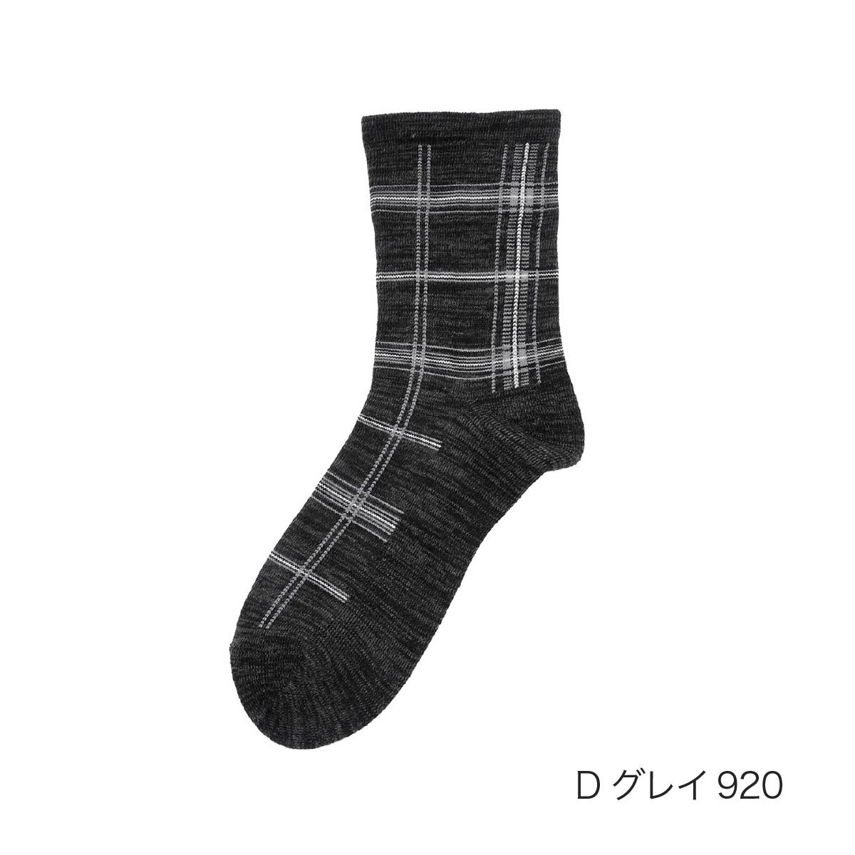 ふくらし】 靴下 チェック柄 クルー丈 底パイル くちゴムなし(37814W