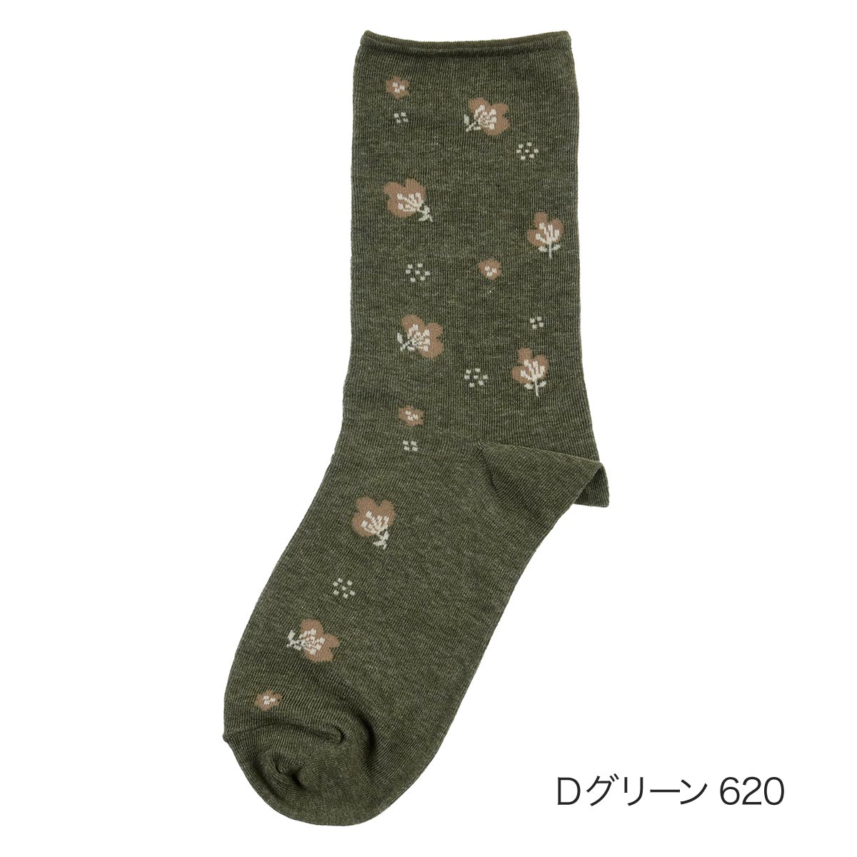 満足 ： ゆったりらくらく】 靴下 小花柄 クルー丈 コットンメランジ
