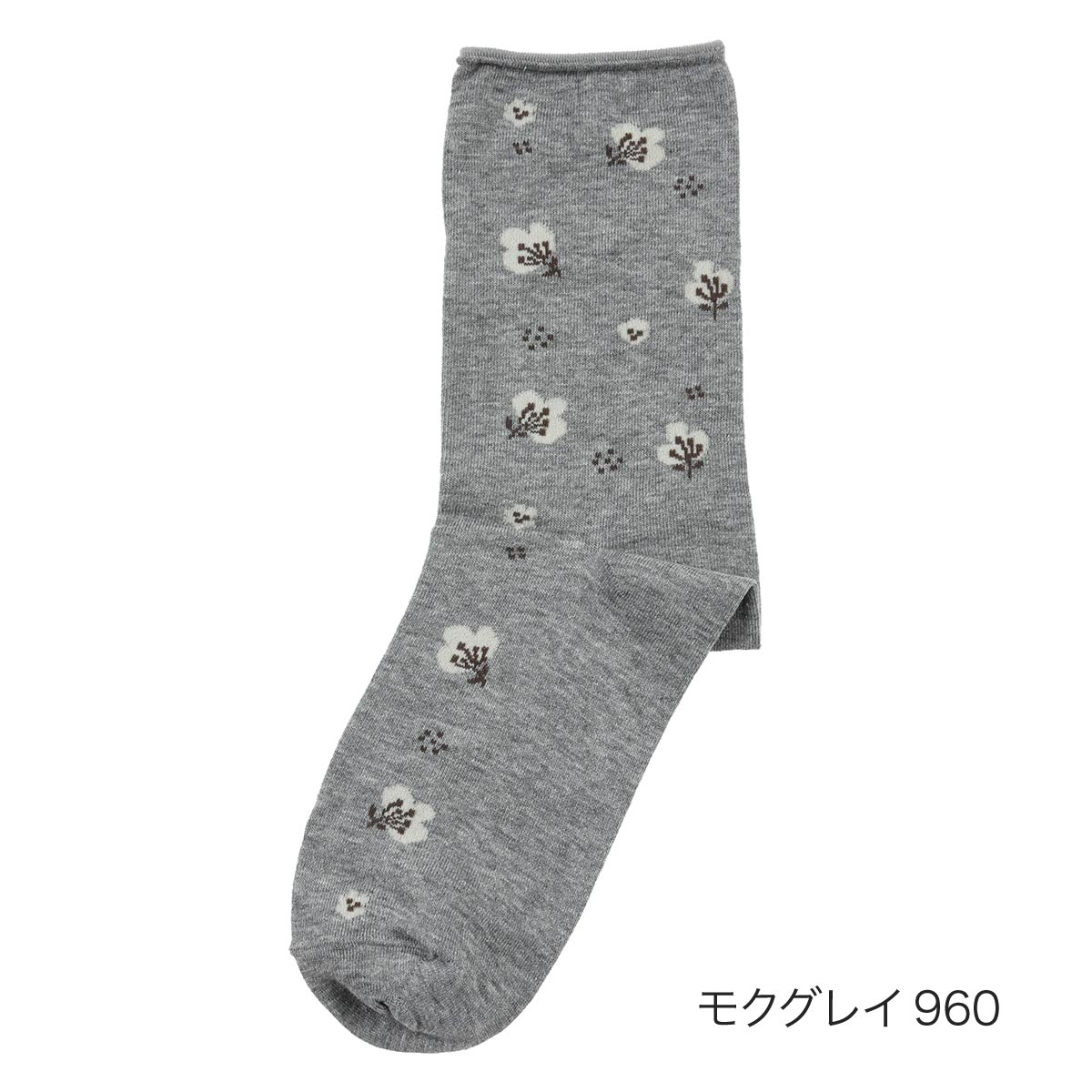 満足 ： ゆったりらくらく】 靴下 小花柄 クルー丈 コットンメランジ