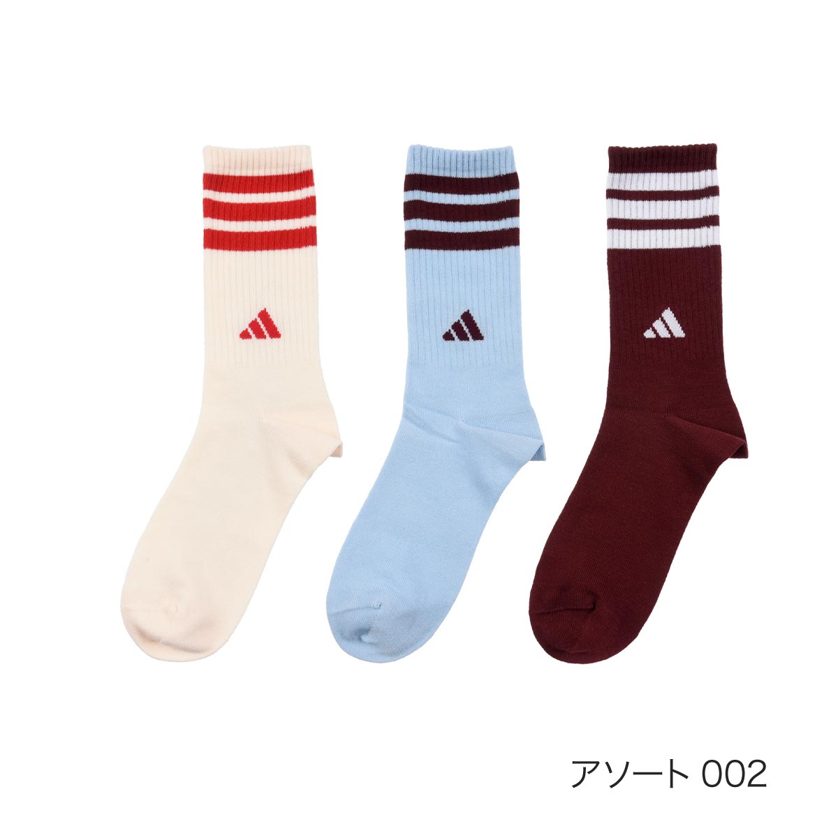 アディダス】3足組 靴下 スリーストライプス ロゴ クルー丈 (3234-10P